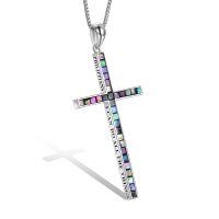 wholesale 925 Sterling Silver Cross Pendant With Blue Opal And Philippians Inscription-silver-Abalone 2