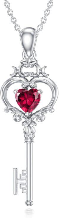 wholesale Metal Stone Birthstone Key Pendant Necklace Gift for Women-July(Ruby)