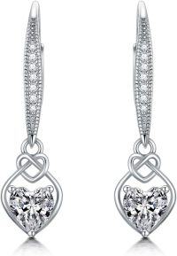 wholesale Sterling Silver Moissanite Infinity Knot Leverback Earrings, 1.0ct D Color Heart-Cut, Sparkling Gift for Her-1CT Heart-cut Knot