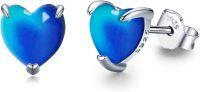 wholesale 925 Sterling Silver Blue Opal Heart Studs & Necklaces Set for Women - Hypoallergenic -Blue Love-2