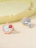 wholesale 925 Sterling Silver Heart-Shaped Red Crystal Apple Stud Earrings w/Book & Music Notes - Teacher Gift Jewelry-0-2