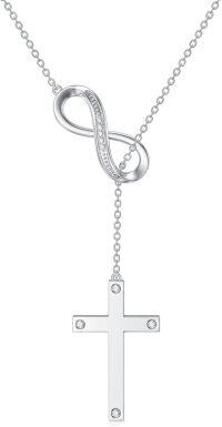 wholesale 925 Sterling Silver Natural Diamond Infinity & Cross Pendant Necklace for Women-0.065 Ct Cross with Infinity
