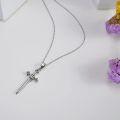 wholesale 925 Sterling Silver Green Crystal Sword Cross Pendant Necklace-0-5