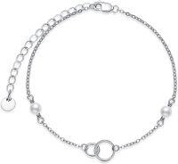 wholesale 925 Sterling Silver Pearl Infinity Circle Charm Anklet for Women -Pearl-Interlocking
