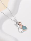 wholesale 925 Sterling Silver Turquoise Cats Hugging Pendant Necklace for Women Girls Valentines Day Gifts Jewelry-0-2