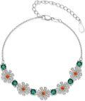 wholesale 925 Sterling Silver Green & Orange Zircon Daisy Flower Bracelet for April Birthday Gift-0-0