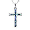 wholesale 925 Sterling Silver Blue Abalone Shell Inlay Cross Pendant Necklace-0-0