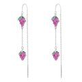 wholesale 925 Sterling Silver Pink Grape Enamel Long Chain Drop Earrings-0-0