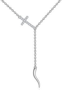 wholesale 925 Sterling Silver Lariat Y-Necklace with Cubic Zirconia-Cut Sideways Cross and Horn Pendant for Women-C-Italian Horn