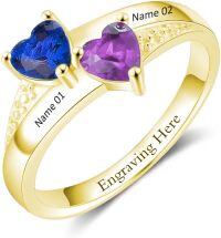 wholesale TOUPOP Personalized Custom 2 Heart Birthstone Rings For Women 925 Sterling Silver/ 10k/ 14k/ 18k Gold Engraved Name Mothers Ring Wedding Family Mother Days Birthday Jewelry Gifts For Grandma Mom Wife -undefined