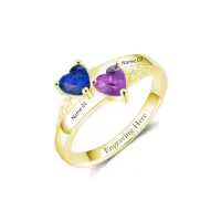 TOUPOP 925 Sterling Silver Birthstone Engraved Name Mother Ring-undefined