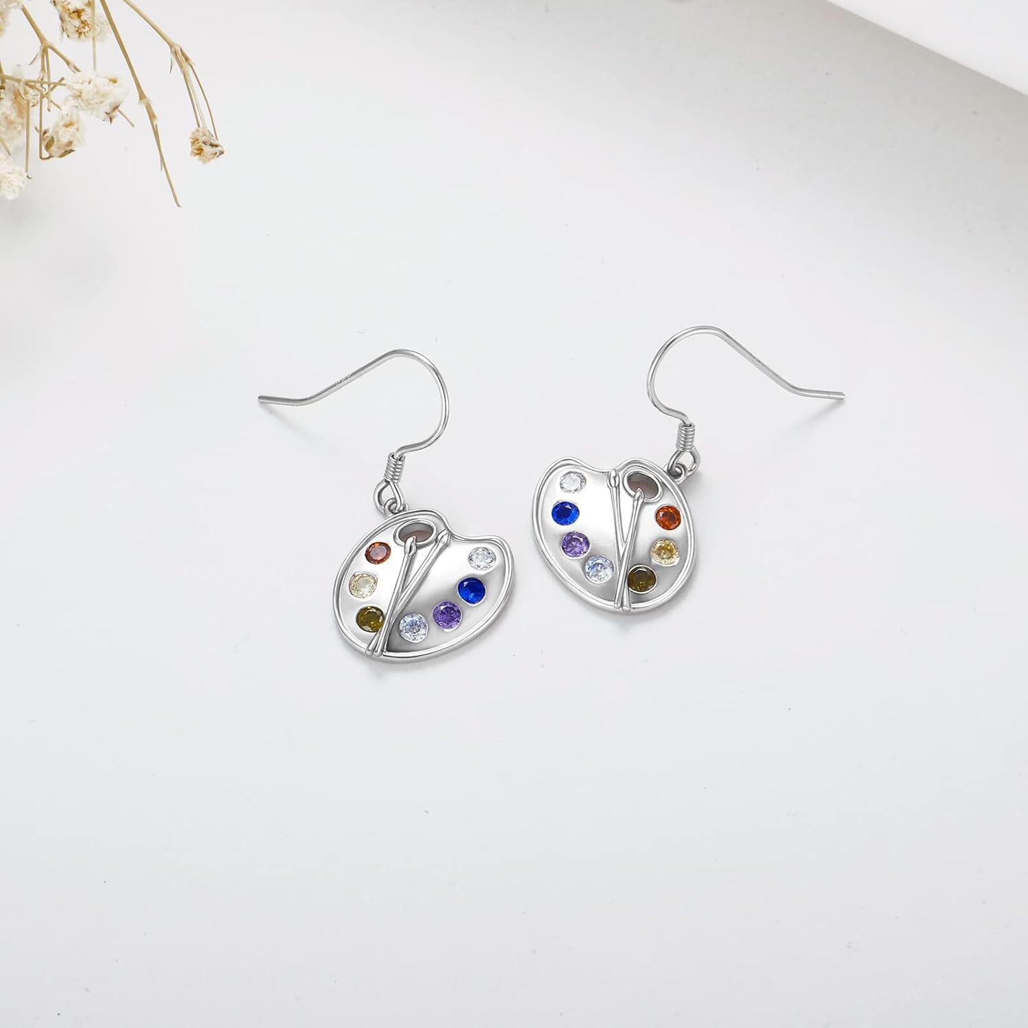 wholesale 925 Sterling Silver Multicolor Gemstone Artist Palette Drop Earrings-0-4