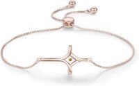 wholesale 925 Sterling Silver Cross with Yellow Stone Adjustable Friendship Bracelet - Christmas Gifts for Her-Rose Gold 01