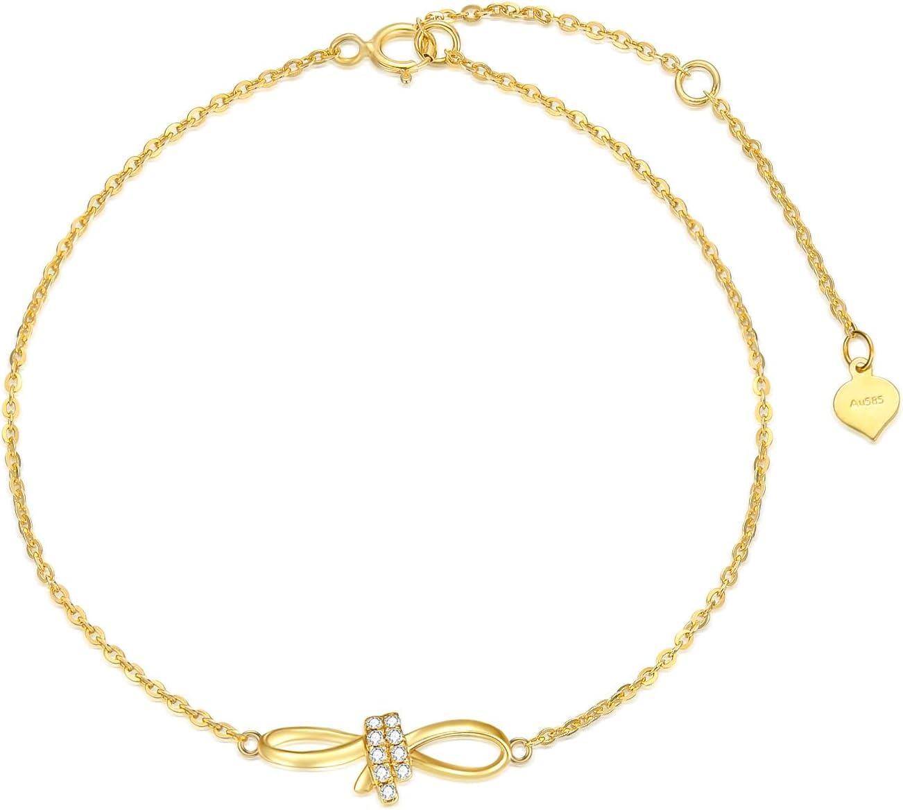 14K Gold Diamond Bow Infinity Bracelet for Women 6 8 8 4 Inch-0-0