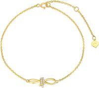 wholesale 14K Gold Chain with Crystal Bow and Heart Charm Bracelet for Women (6-8 inches adjustable length)-14k Yellow Gold