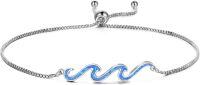 wholesale 925 Sterling Silver Blue Opal Wave Adjustable Bracelet for Women Sea Inspired  Idea-blue opal