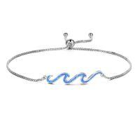 wholesale 925 Sterling Silver Blue Opal Wave Adjustable Bracelet for Women Sea Inspired  Idea-blue opal