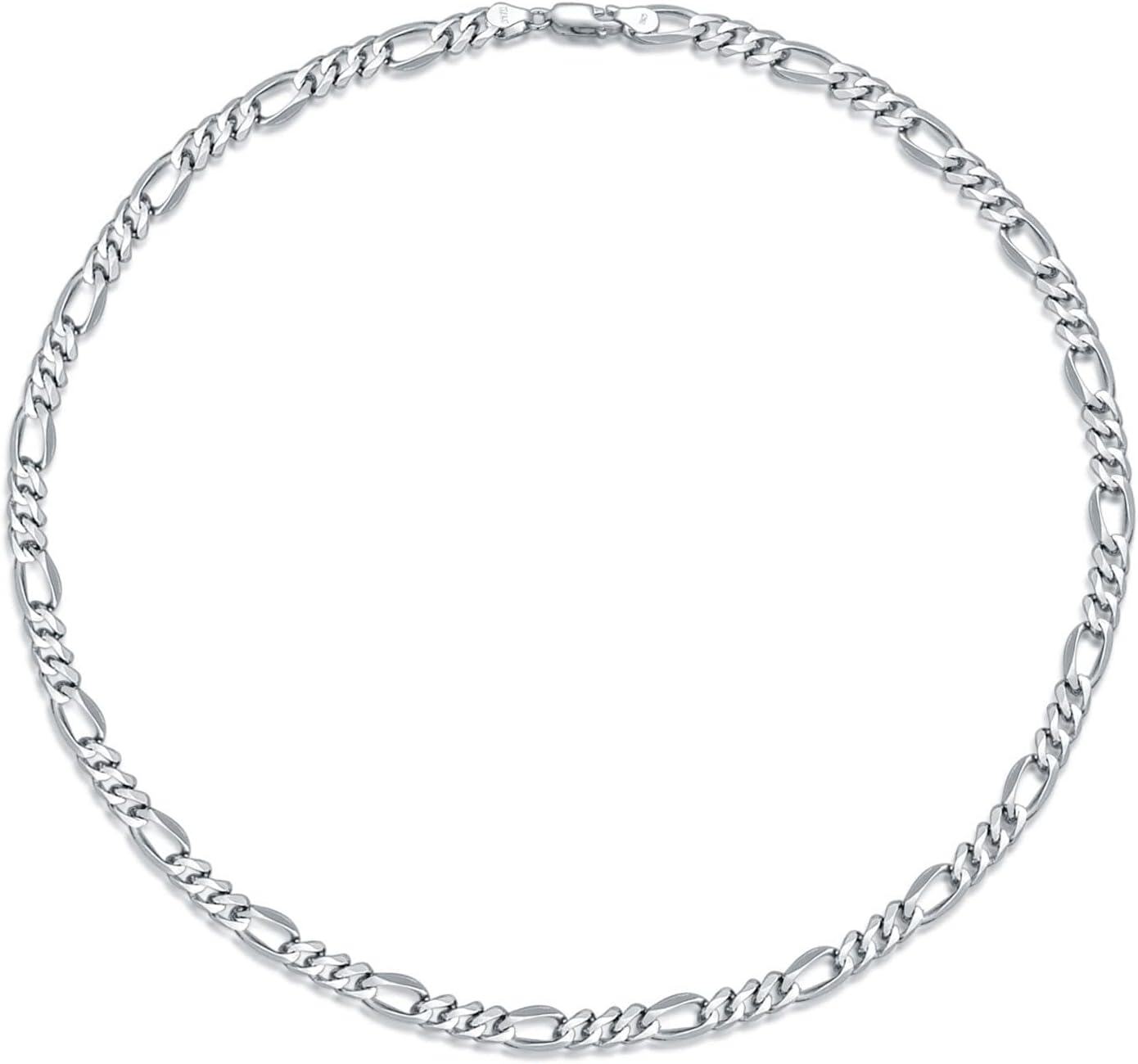 Sterling Silver Sterling Silver Diamond Cut Figaro Chain Necklace Gold Silver Plated 16 24 Italy-0-0