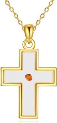 wholesale 925 Sterling Silver Plated Gold  Square Ruby Gothic Cross Pendant Necklace for Women - Statement s-Mustard Seed