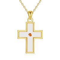 wholesale 925 Sterling Silver Gold Cross Pendant Necklace With Amber Stone-Mustard Seed