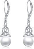 wholesale 925 Sterling Silver Celtic Knot Pearl Drop Dangle Earrings with Leverbacks-0-0