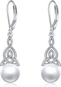 wholesale 925 Sterling Silver Celtic Knot Pearl Drop Dangle Earrings with Leverbacks-Celtic knot pearl 4