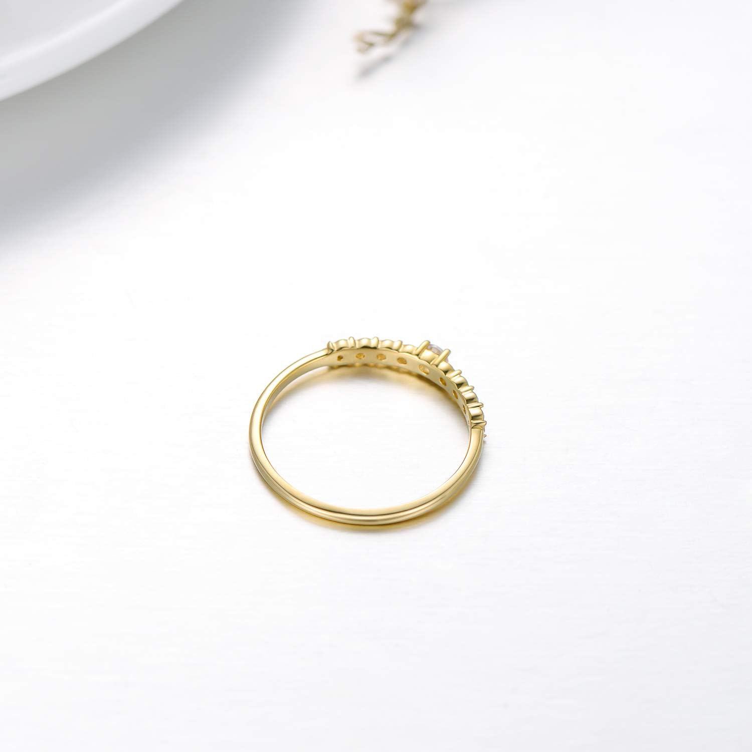 14K Gold Plated Sterling Silver CZ Stackable Half Eternity Engagement Ring-0-3