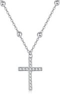 wholesale 925 Sterling Silver 925 CZ Cross Pendant Beaded Chain Necklace for Women and Girls-0-0