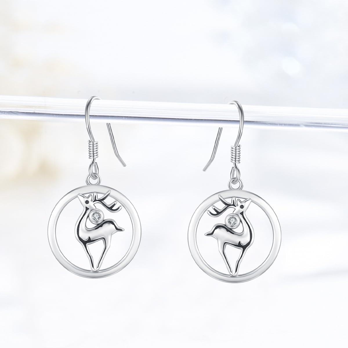  Sterling Silver Snowman Deer Santa Claus Santa Hat Dangle Earrings Christmas Jewelry Gifts -0-3