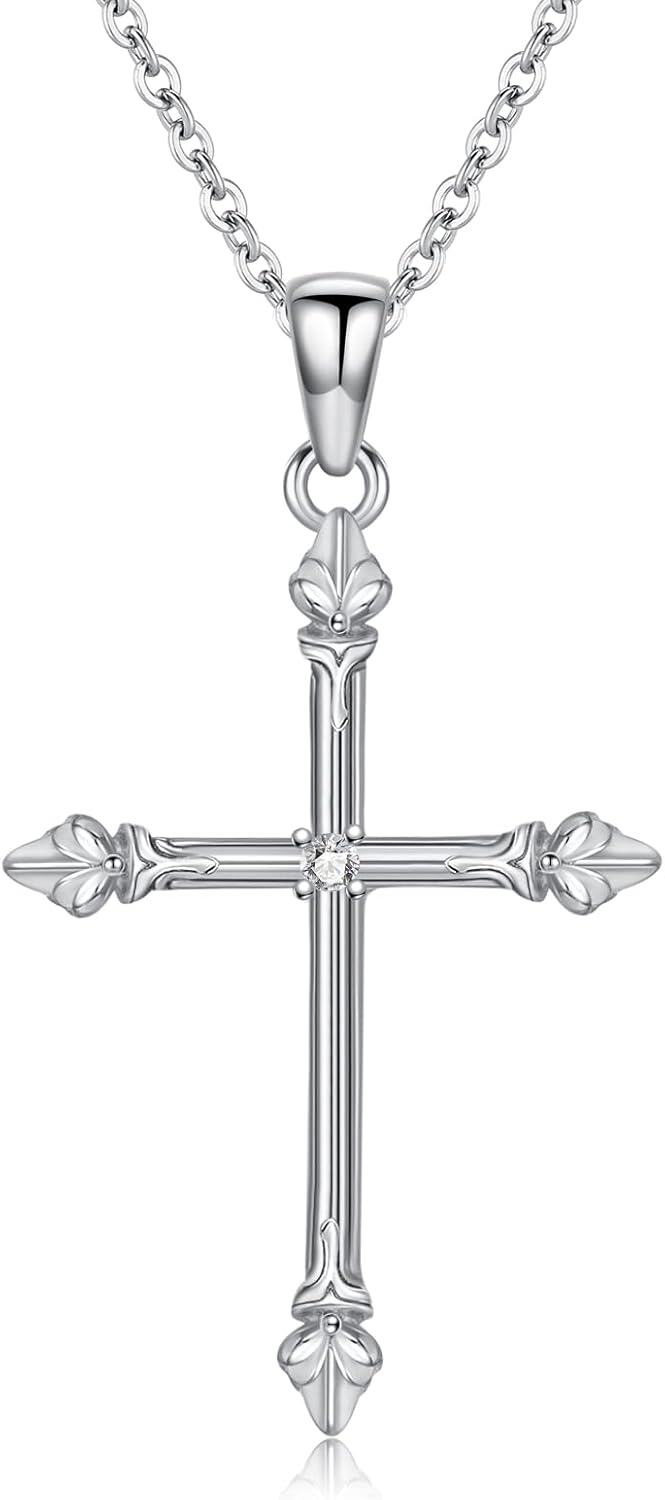 Sterling Silver Lab Grown Diamond Cross Necklace for Women-0-1