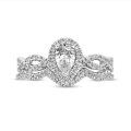 wholesale S925 Sterling Silver Ring Set Elegant Bridal Band With Pear Diamond Halo Design-0-3