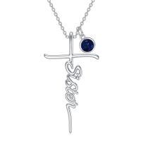 wholesale 925 Sterling Silver Birthstone Cross Sister Initial Pendant Necklace-09-September