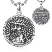 TOUPOP 925 Sterling Silver St Medal Protection Necklace For Men Women-style_name:A-Jesus I