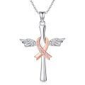 wholesale 925 Sterling Silver Cross with Angel Wings and Pink Ribbon Pendant - Breast Cancer Awareness Jewelry for Survivors-0-0