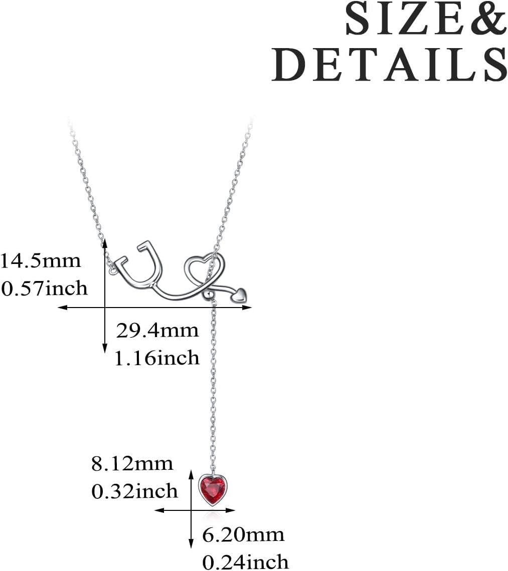 925 Sterling Silver Crystal Austria Stethoscope Lariat Necklace Nurse Gift 22-0-3