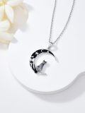 TOUPOP Sterling Silver & Stone Gothic Black Cat Wolf Raven Owl Moon Pendant Necklace-0-4