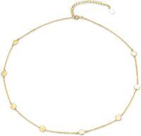 wholesale Gold-Plated 925 Sterling Silver CZ Thin Choker Necklace for Women-16 inch Gold-disc station