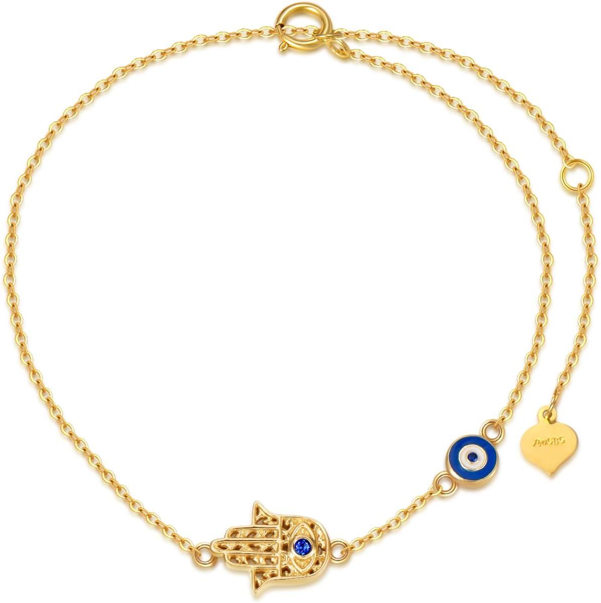 14K Gold Evil Eye Dangle Bracelet for Women 6 5 8 5 Lucky Protection Jewelry-0-0