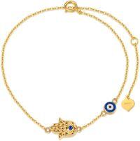 wholesale 14K Gold Hamsa Hand & Evil Eye Charm Bracelet for Women - Good Luck and Protection Jewelry (Size: S/M/L)-Style-1