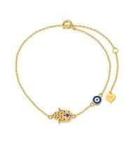 wholesale 14K Gold Hamsa Hand & Evil Eye Charm Bracelet for Women - Good Luck and Protection Jewelry (Size: S/M/L)-Style-1