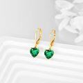 wholesale 14K Gold Green Crystal Heart Leverback Dangle Earrings for Women's Gifts-0-2