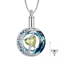 TOUPOP Sterling Silver Crystal Moon And Star Urn Necklace For Ashes Memorial Keepsake-color_name:08-Aug-Peridot