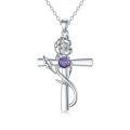 wholesale 925 Sterling Silver Cross Pendant With Red Gemstone And Lily Design-0-54
