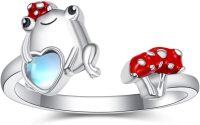 wholesale Sterling Silver Red Stone Cute Mushroom Frog Ring Adjustable Funny Jewelry Gift-Moonstone Mushroom Frog