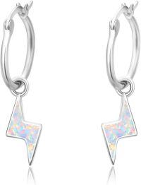 wholesale 925 Sterling Silver Fire Opal Lightning Bolt Hoop Earrings Hypoallergenic Small Stud Jewelry Birthday Gifts for Women-B-Hoop Earrings