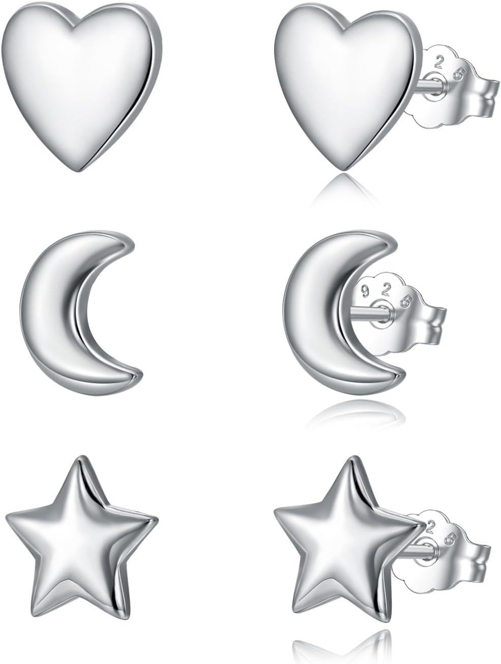 Sterling Silver 3 Pairs Women s Stud Earrings Set-0-0