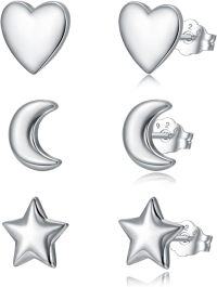 wholesale 925 Sterling Silver Heart Moon Star Stud Earring Sets for Women (3 pairs)-04-Heart