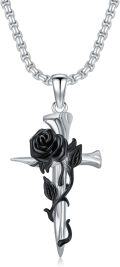 wholesale 925 Sterling Silver Gothic Rose Cross Necklace with Black Plating and -0-0