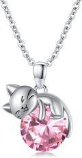 wholesale 925 Sterling Silver Cat Mom Baby Sleeping With Yellow Crystal Pendant Necklace-0-81