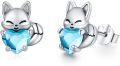 wholesale 925 Sterling Silver Crystal Fox Earrings Birthstone Studs for Sensitive Ears-0-0